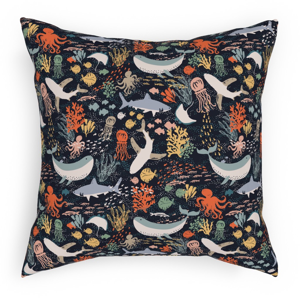 Marine Life - Multicolor Pillow, Woven, Beige, 18x18, Single Sided, Multicolor