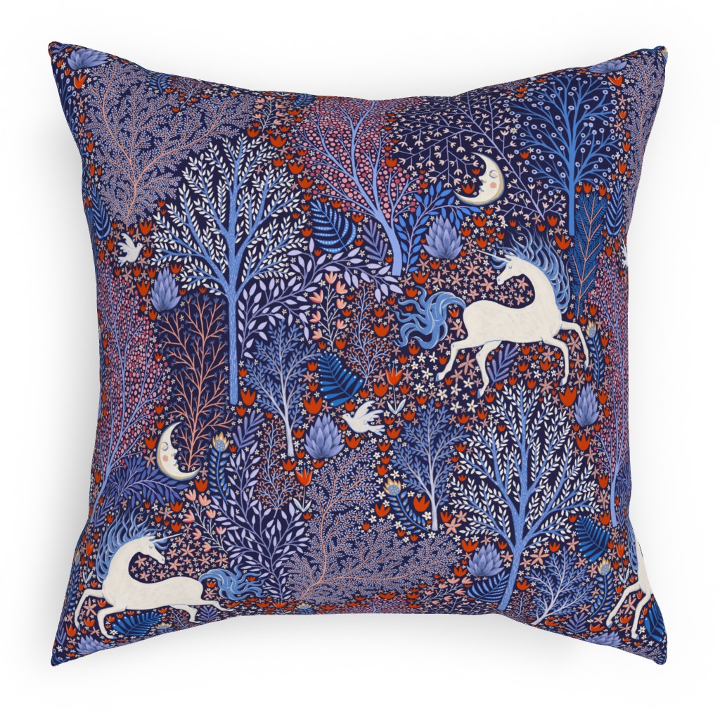Unicorn in Nocturnal Forest - Purple Pillow, Woven, Beige, 18x18, Single Sided, Purple