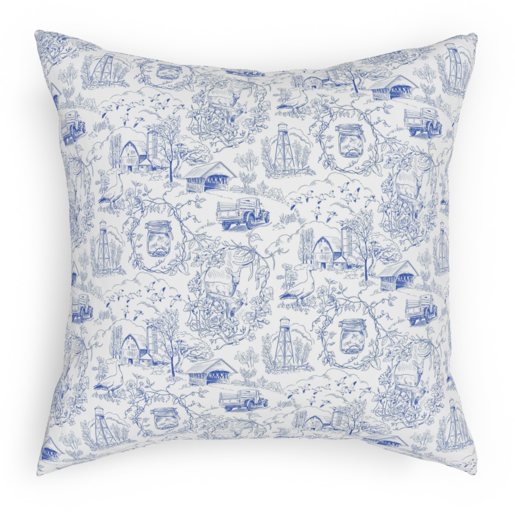 Country Living Toile - Blue Pillow, Woven, Beige, 18x18, Single Sided, Blue, True Blue