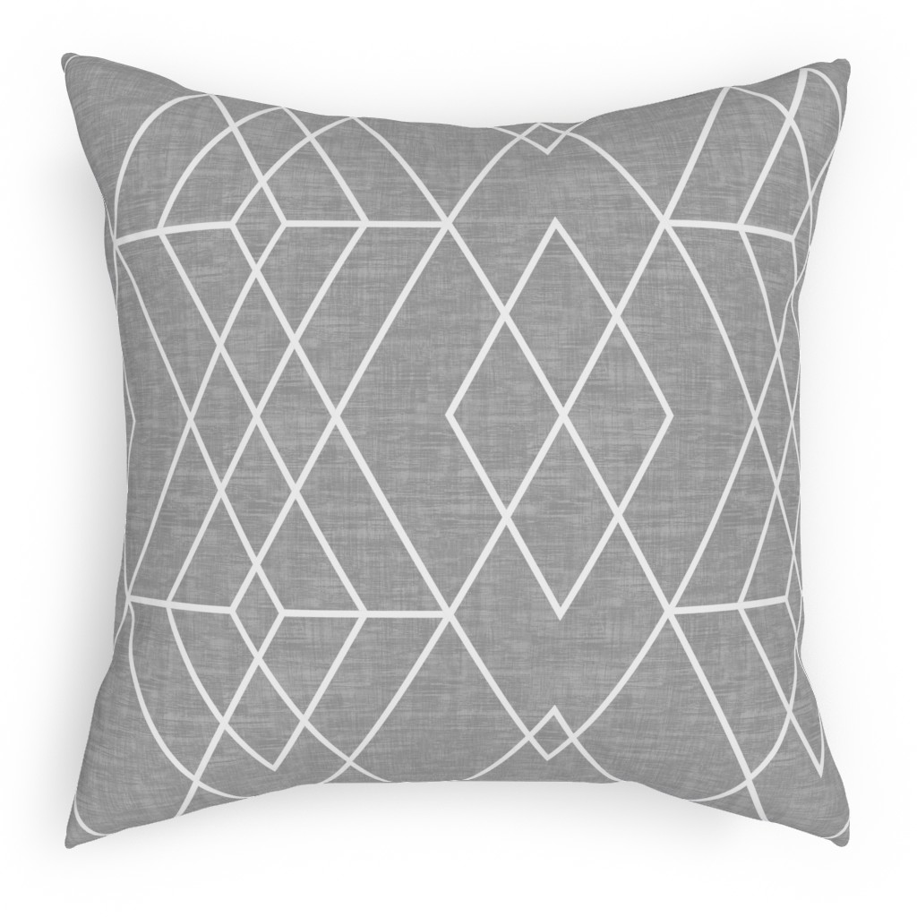 Geometric Grid - Gray Pillow, Woven, Beige, 18x18, Single Sided, Gray