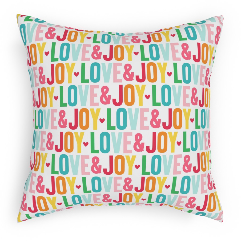 Love and Joy Colorful Christmas Pillow, Woven, Beige, 18x18, Single Sided, Multicolor