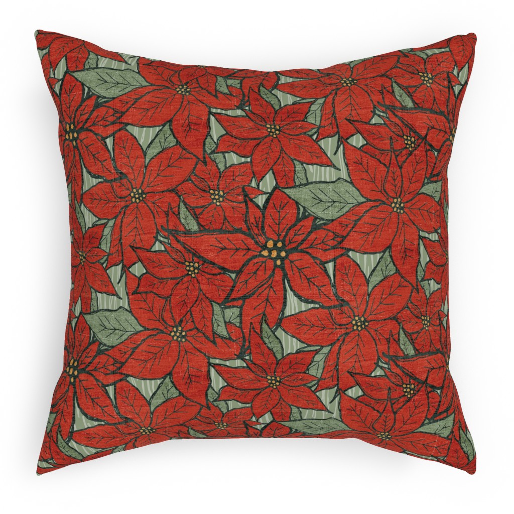 Wild Poinsettias Pillow, Woven, Beige, 18x18, Single Sided, Red, Red