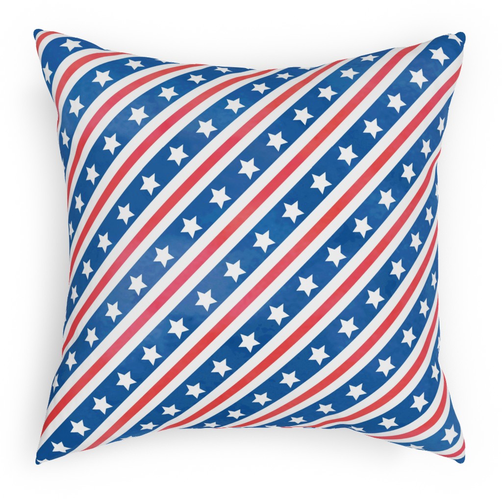 Stars & Stripes - Diagonal Pillow, Woven, Beige, 18x18, Single Sided, Blue