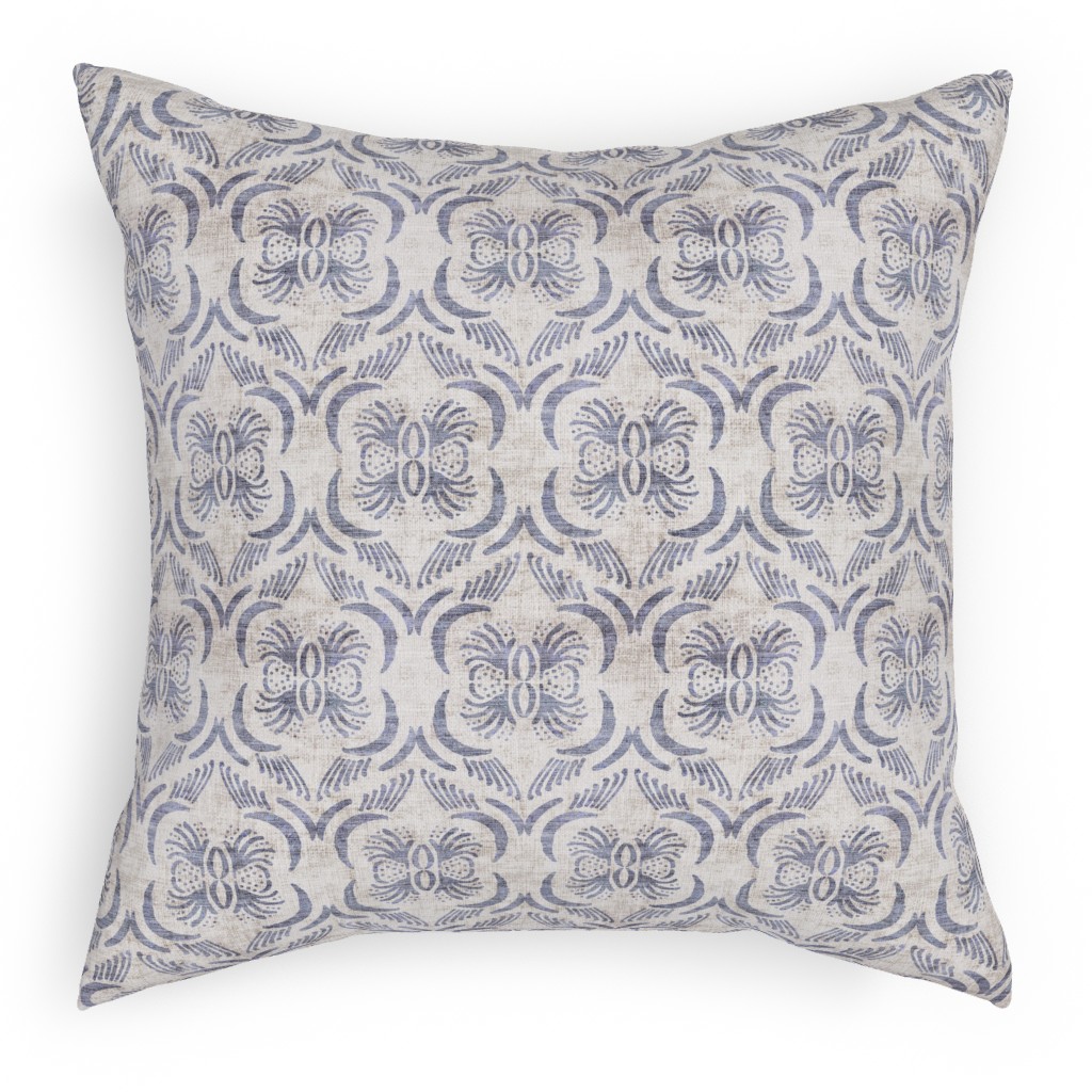 French Linen Geo Floral Pillow, Woven, Beige, 18x18, Single Sided, Gray, Gray