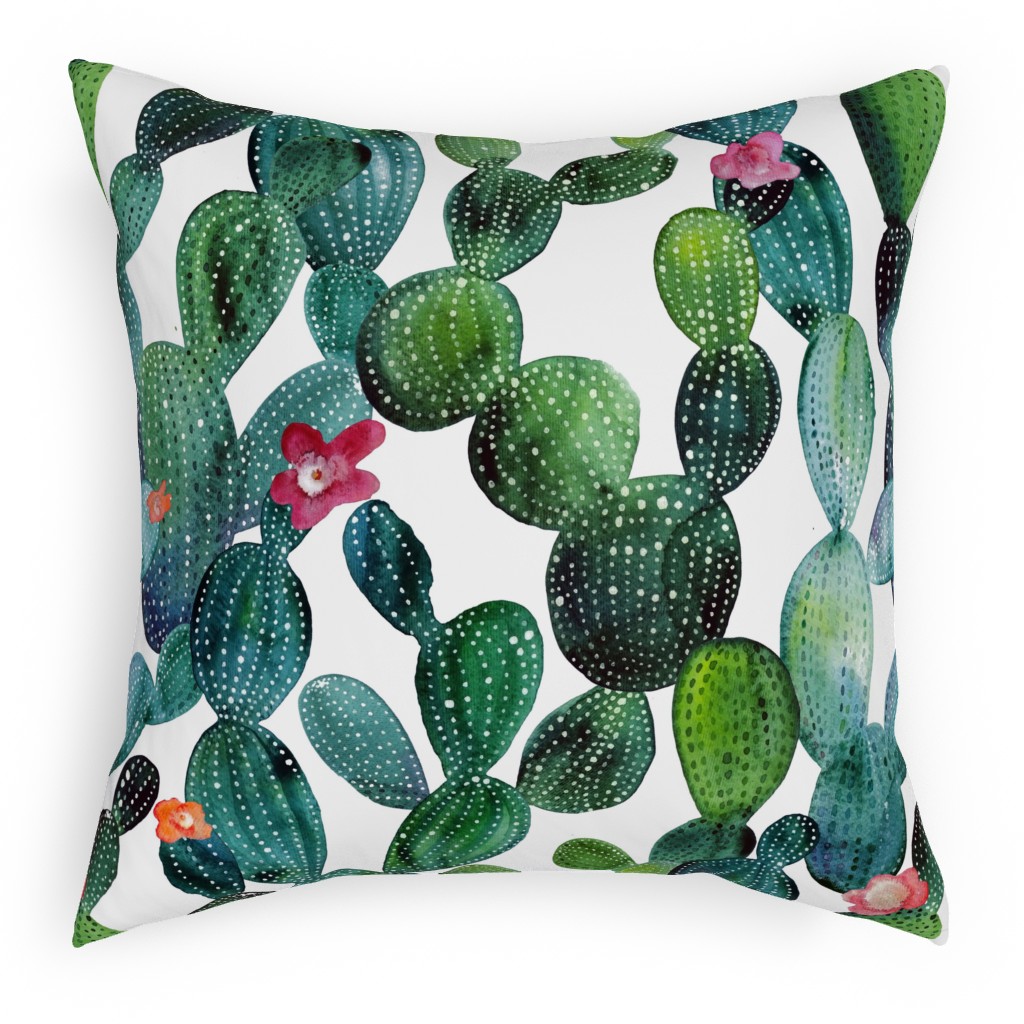 Cactuses - Green Pillow, Woven, Beige, 18x18, Single Sided, Green, Classic Green