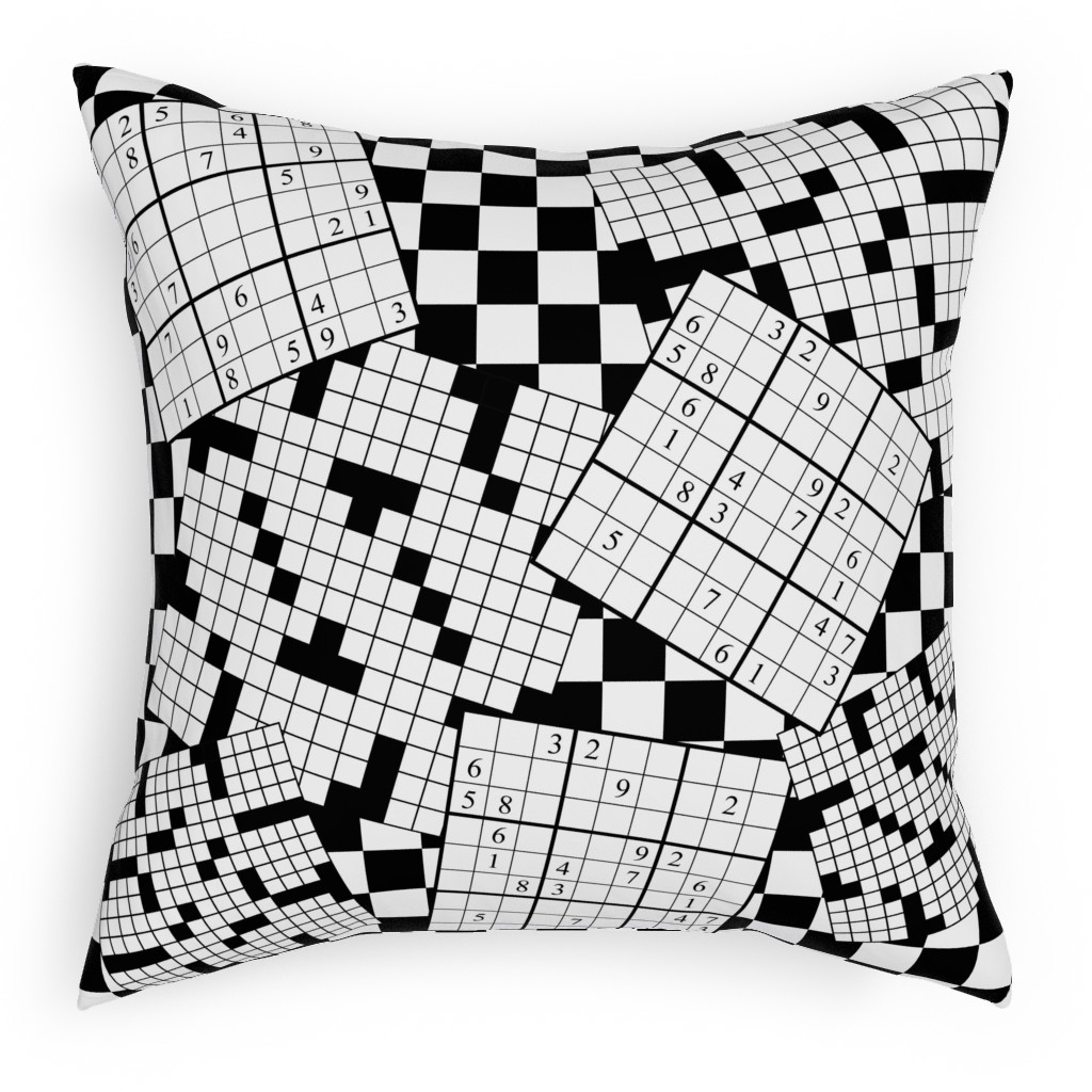 the Daily Puzzles - Black and White Pillow, Woven, Beige, 18x18, Single Sided, Black