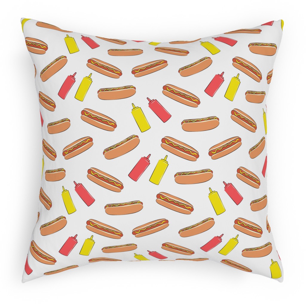 Hot Dogs Ketchup and Mustard - Multicolor Pillow, Woven, Beige, 18x18, Single Sided, Beige