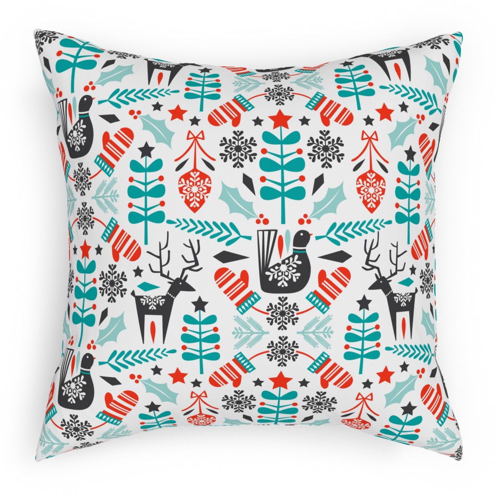 Hygge Folk Art Christmas Pillow, Woven, Beige, 18x18, Single Sided, Multicolor