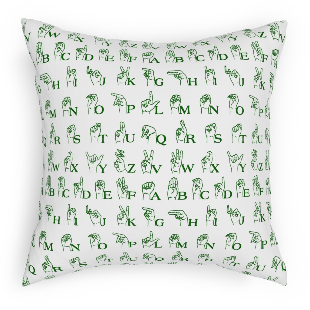 Sign Language Alphabet Pillow, Woven, Beige, 18x18, Single Sided, Green, Deep Sea Green