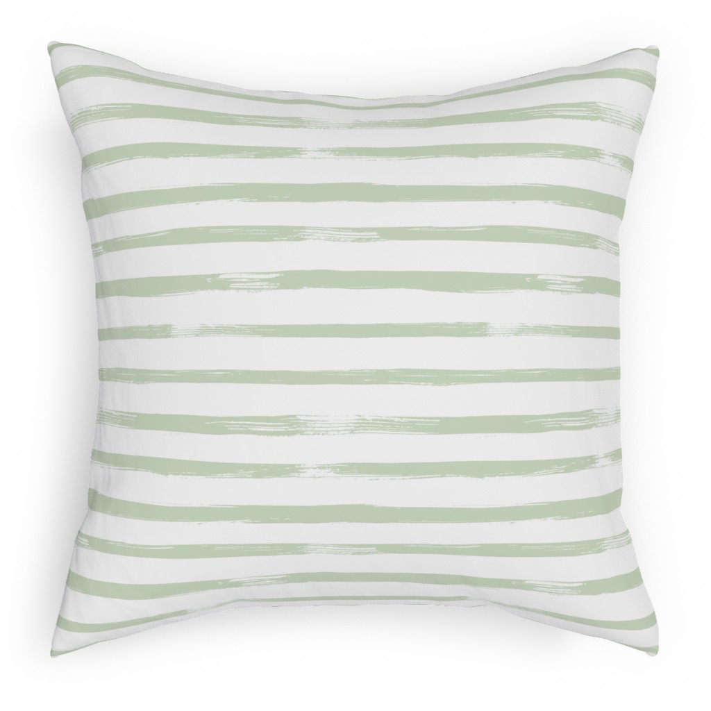 Sage and White Stripes Pillow, Woven, Beige, 18x18, Single Sided, Green, Classic Green