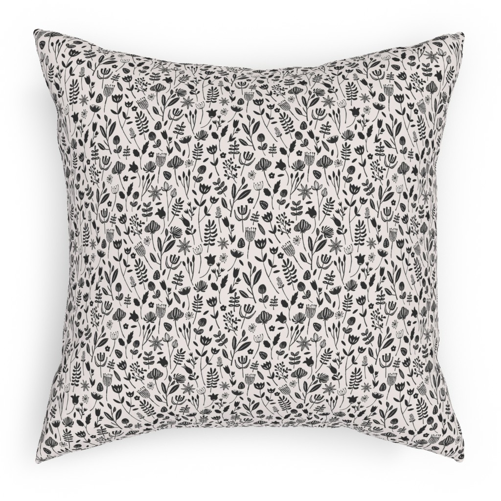Folk Botanical Print - Neutral Pillow, Woven, Beige, 18x18, Single Sided, Beige
