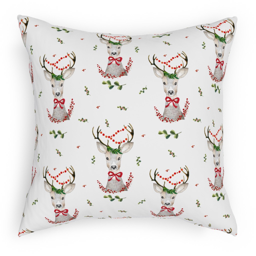 holiday fancy deer with holly pillow