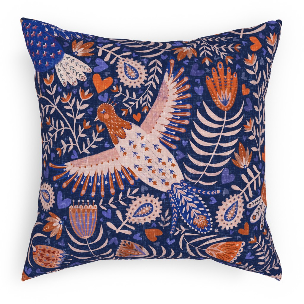 All My Birds - Blue Pillow, Woven, Beige, 18x18, Single Sided, Blue, True Blue