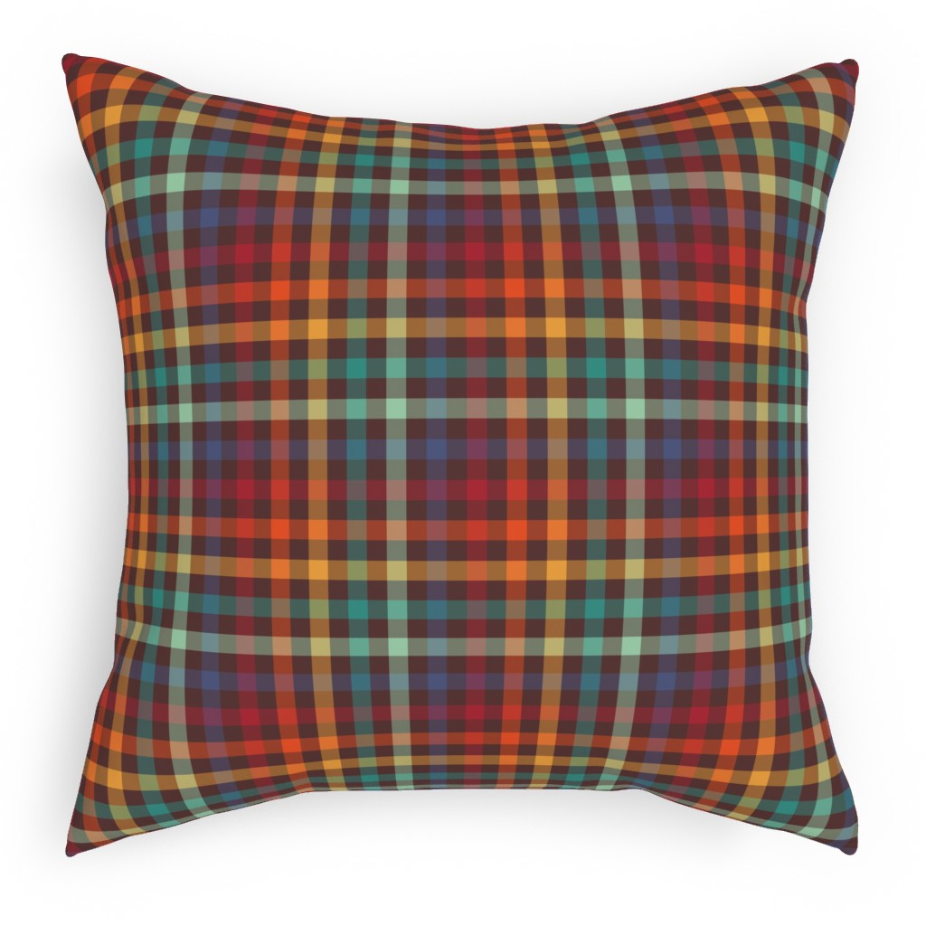 Retro Rainbow Plaid Pillow, Woven, Beige, 18x18, Single Sided, Multicolor