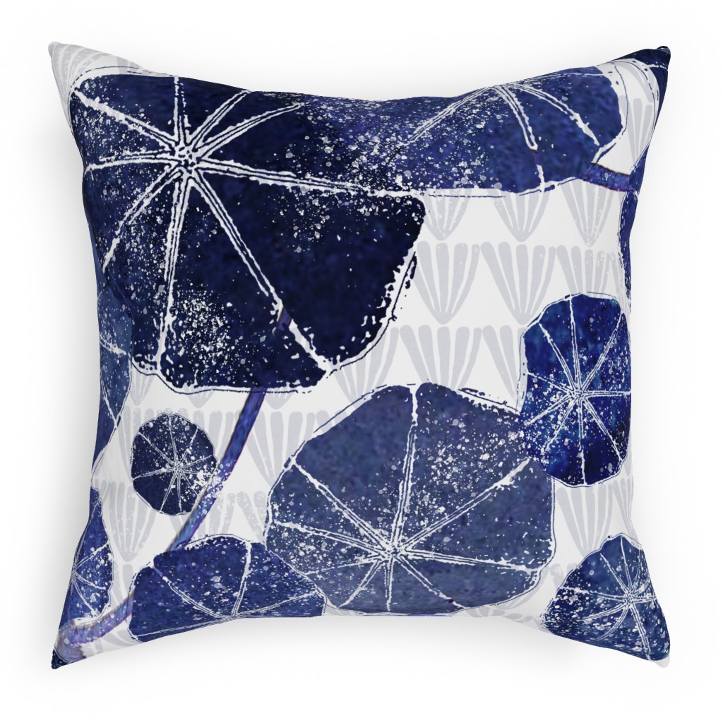 Art Deco Inspired Leaves - Blue Pillow, Woven, Beige, 18x18, Single Sided, Blue, True Blue