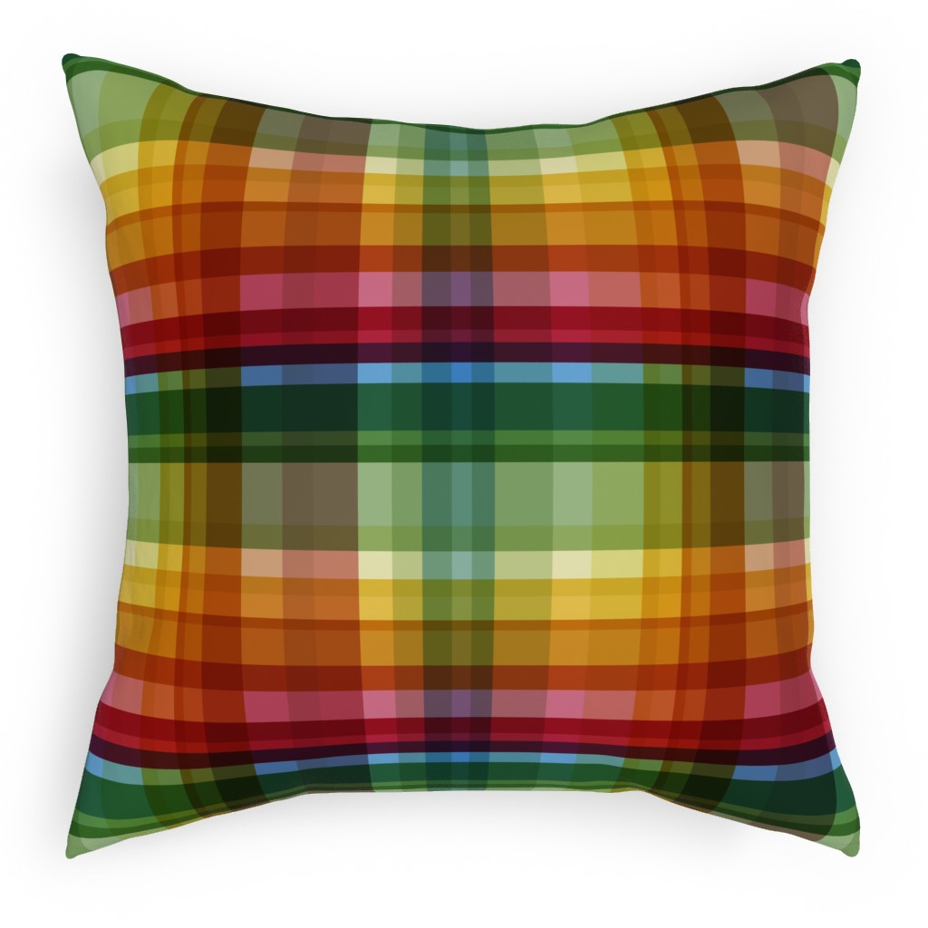 Gingham Rainbow Check Pillow, Woven, Beige, 18x18, Single Sided, Multicolor