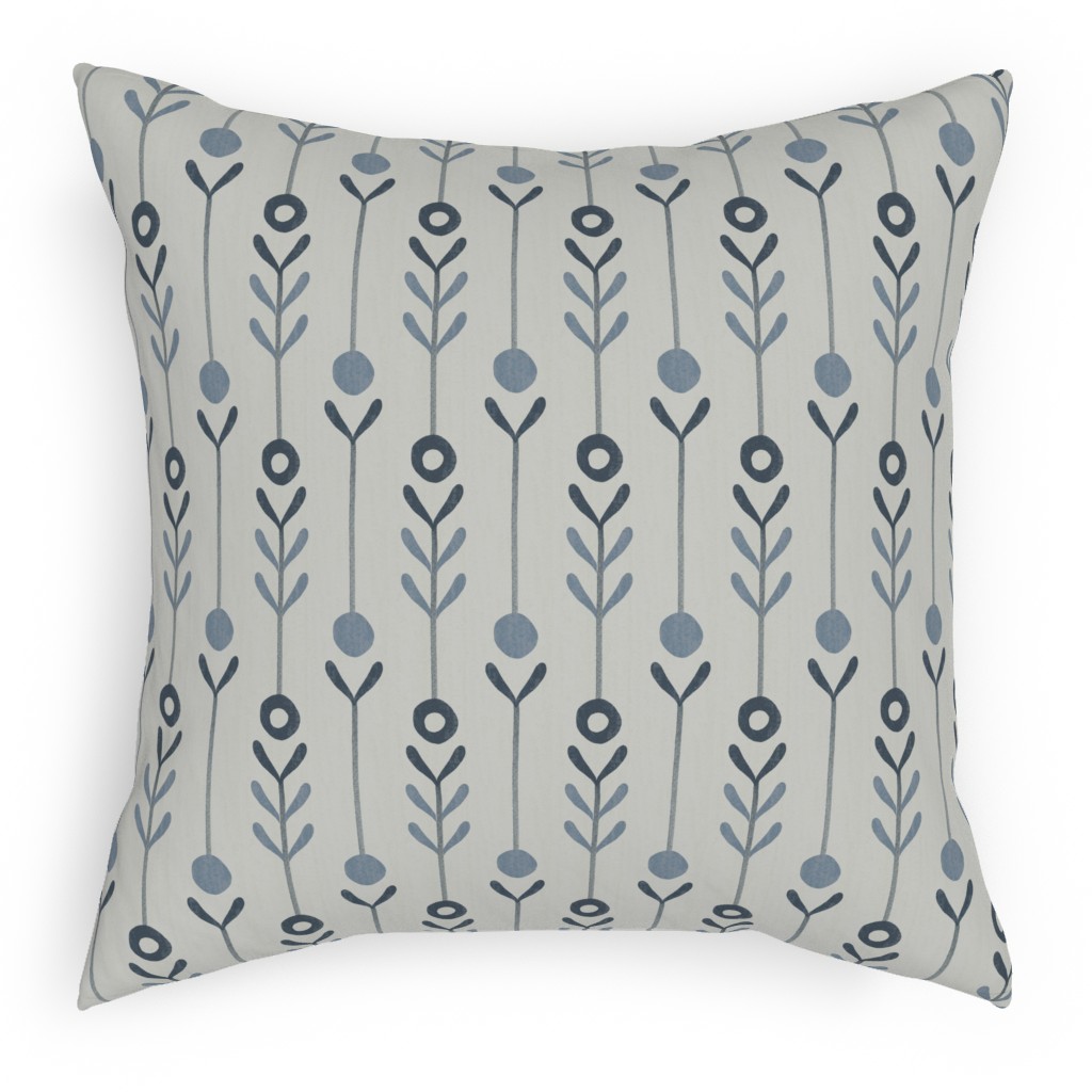 Farmhouse Flowers - Line Art Pillow, Woven, Beige, 18x18, Single Sided, Blue, True Blue