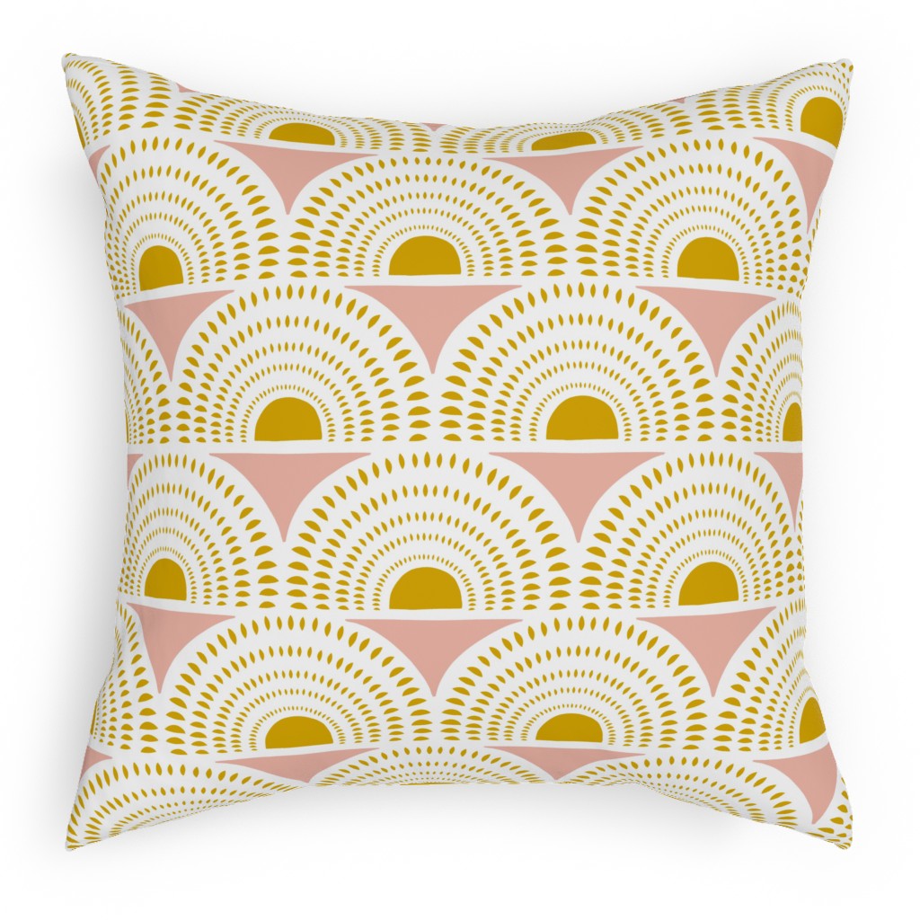 Aurora Geometric - Blush and Goldenrod Pillow, Woven, Beige, 18x18, Single Sided, Yellow, Classic Yellow