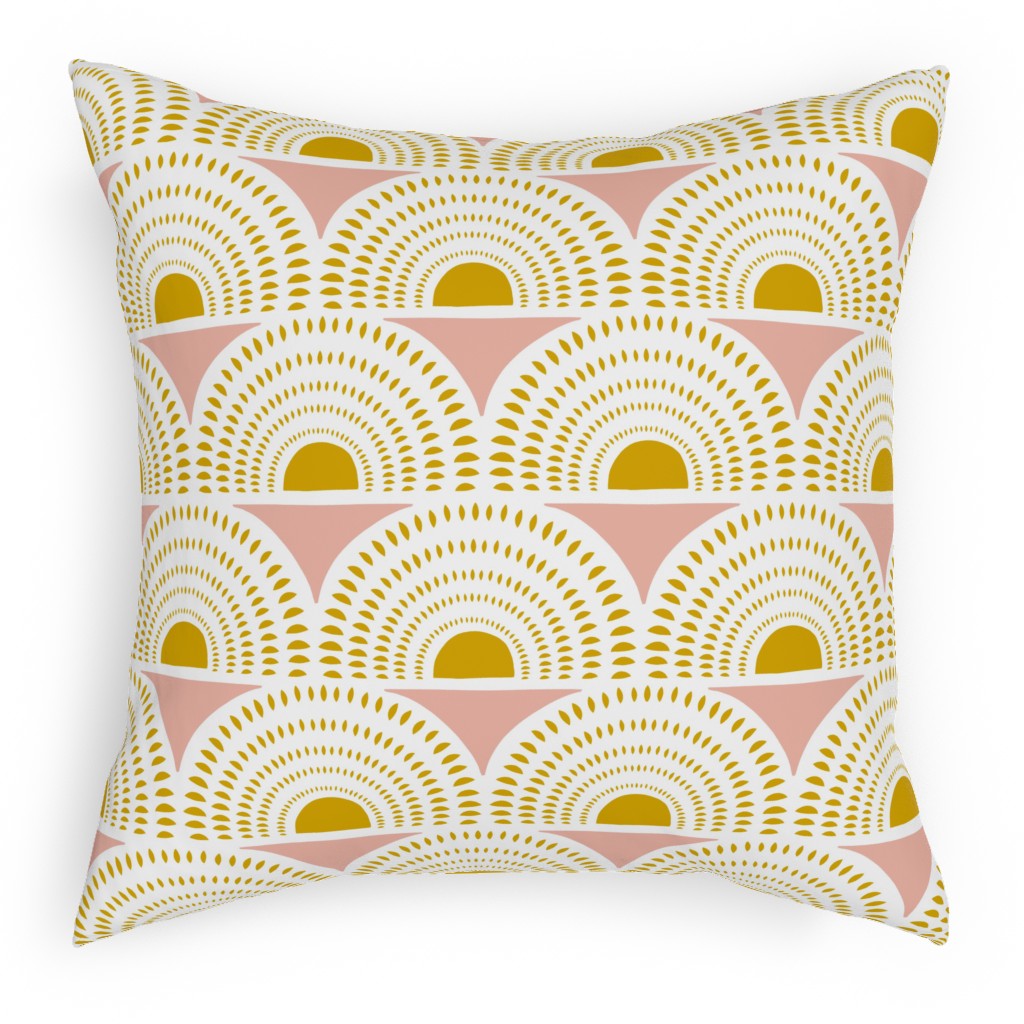 Aurora Geometric - Blush and Goldenrod Pillow, Woven, Beige, 18x18, Single Sided, Yellow