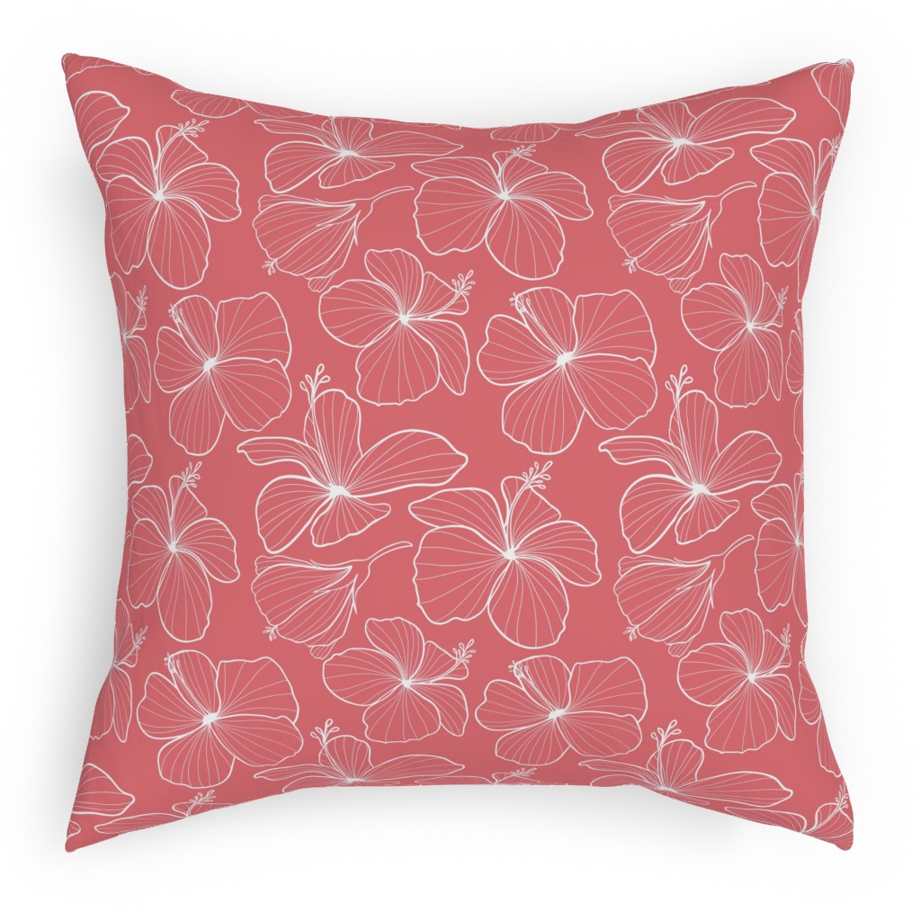 Hibiscus Line Art - Pink Pillow, Woven, Beige, 18x18, Single Sided, Pink, Bright Pink