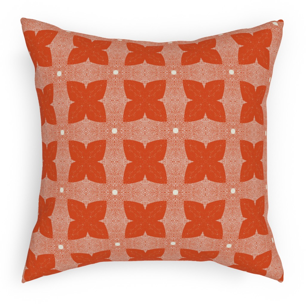 Red Geo Garden - Red Pillow, Woven, Beige, 18x18, Single Sided, Red, Red