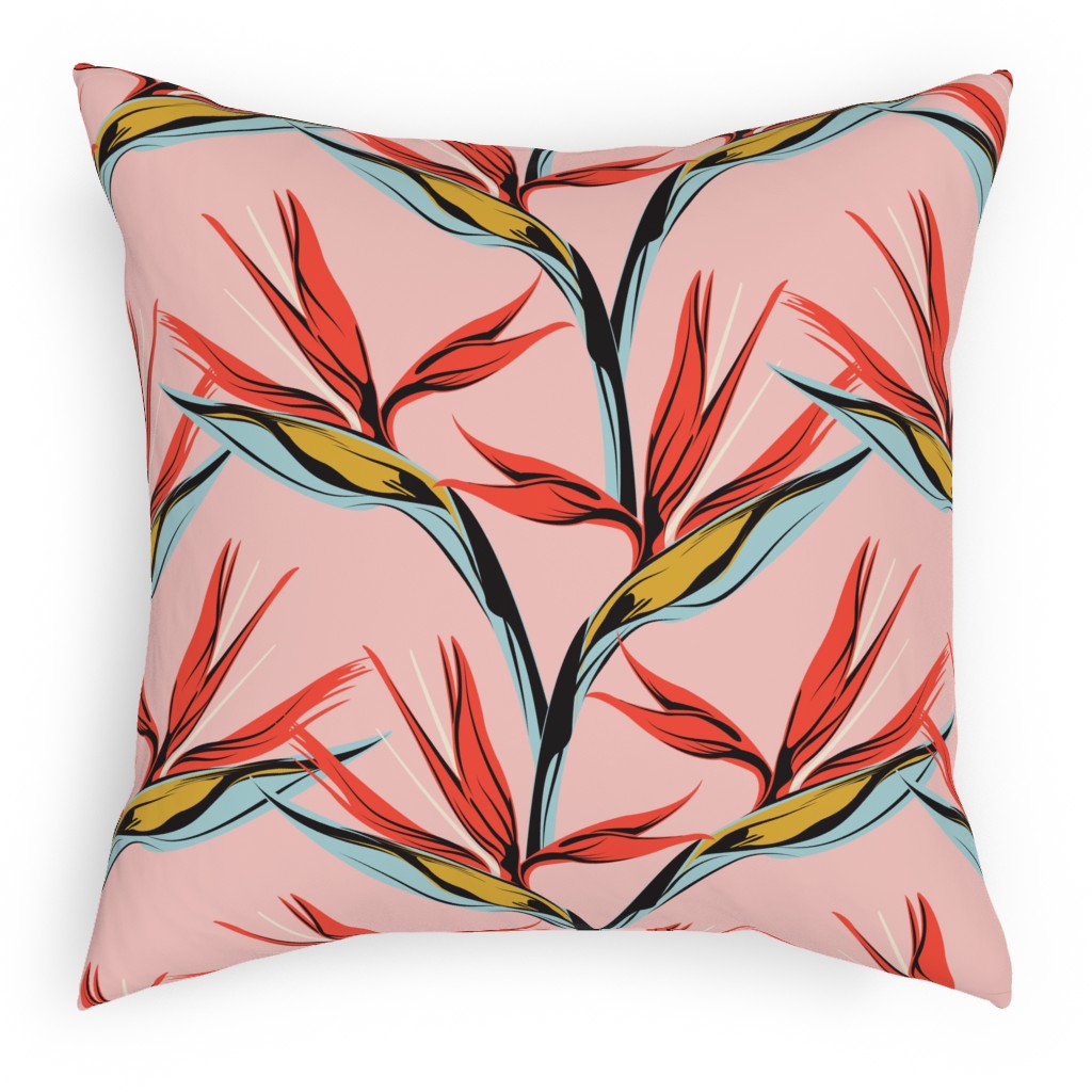 Bird of Paradise Pillow, Woven, Beige, 18x18, Single Sided, Pink, Ballet Slipper