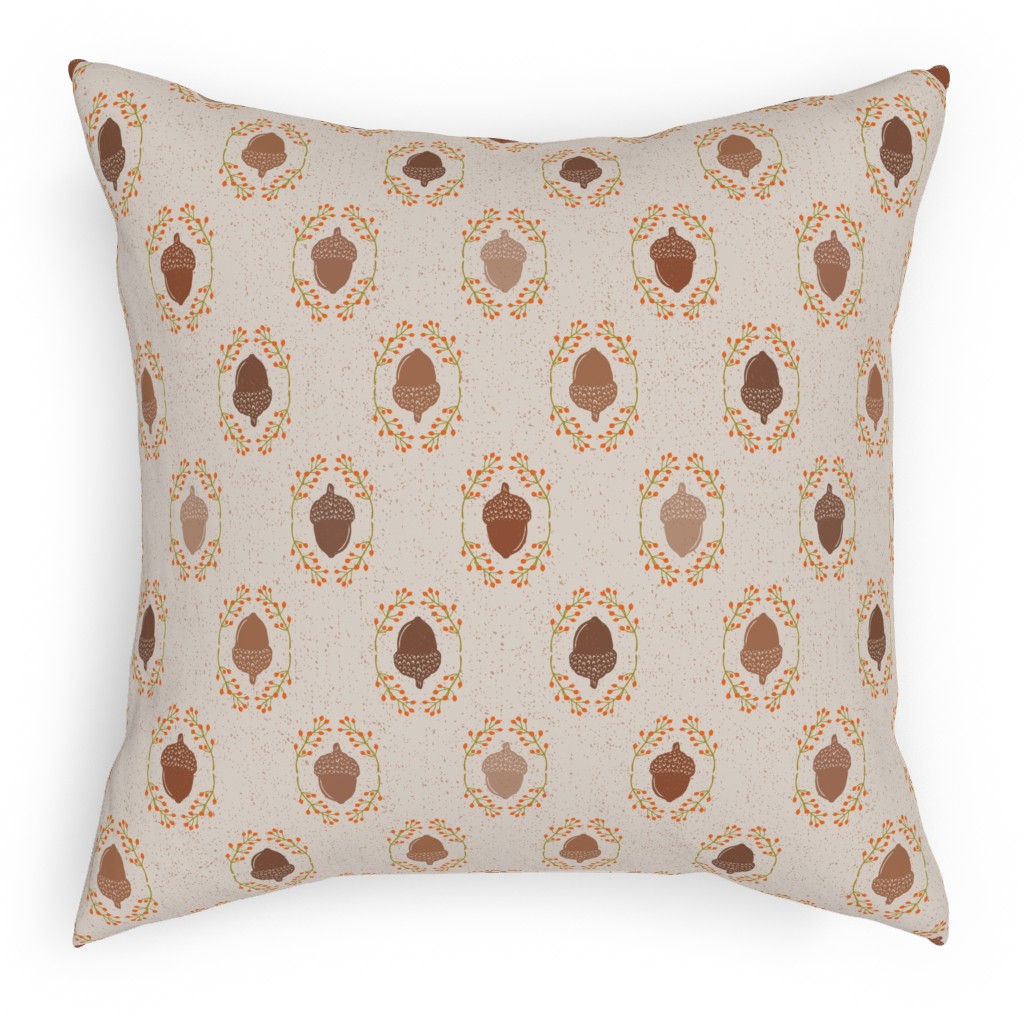 Autumn Acorn Rosehip Textured Damask Pillow, Woven, Beige, 18x18, Single Sided, Beige