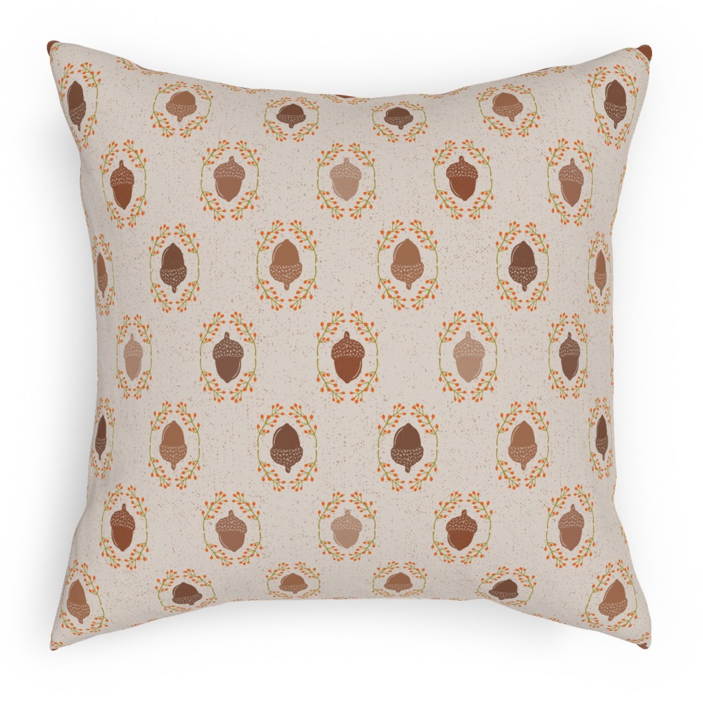 Autumn Acorn Rosehip Textured Damask Pillow, Woven, Beige, 18x18, Single Sided, Beige, Sand
