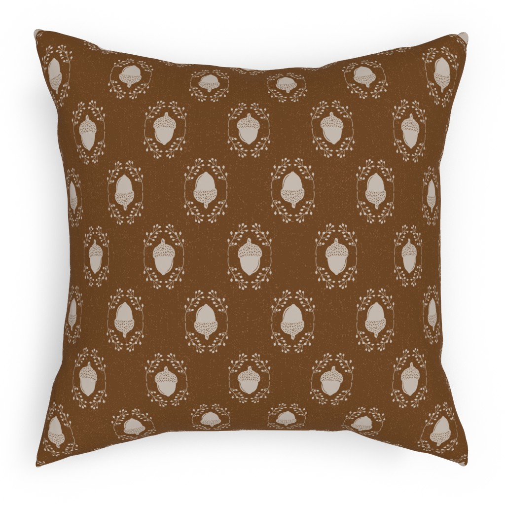 Autumn Acorn Rosehip Textured Damask Pillow, Woven, Beige, 18x18, Single Sided, Brown, Sap