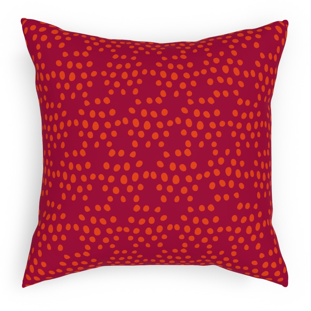 Hexagon Dots - Red and Orange Pillow, Woven, Beige, 18x18, Single Sided, Red, Red