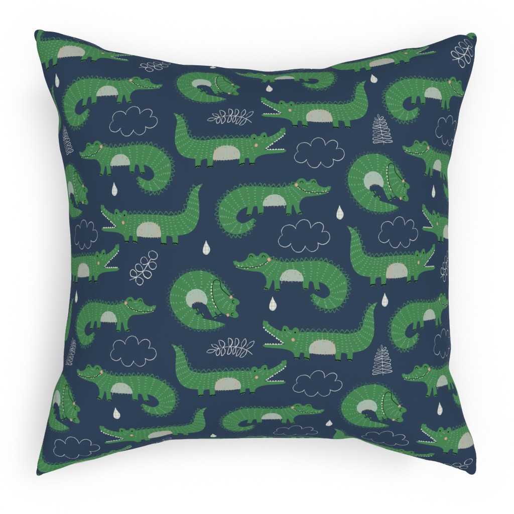 Cute Alligators - Green Pillow, Woven, Beige, 18x18, Single Sided, Green