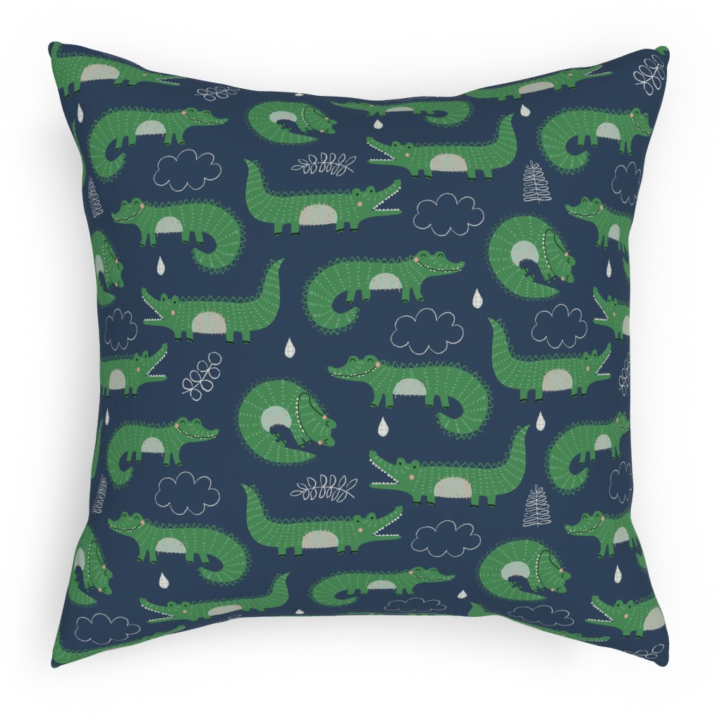 Cute Alligators - Green Pillow, Woven, Beige, 18x18, Single Sided, Green, Classic Green
