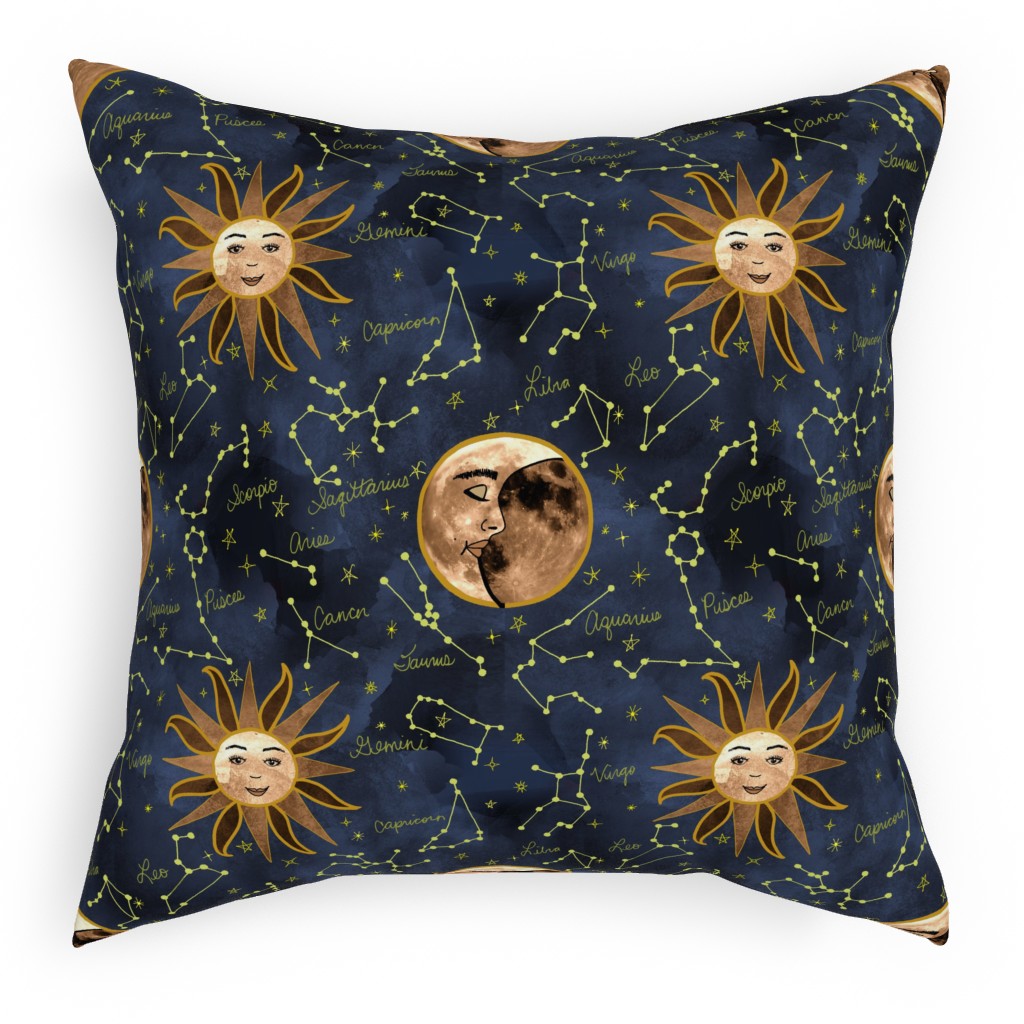 Celestial Star Signs Pillow, Woven, Beige, 18x18, Single Sided, Blue