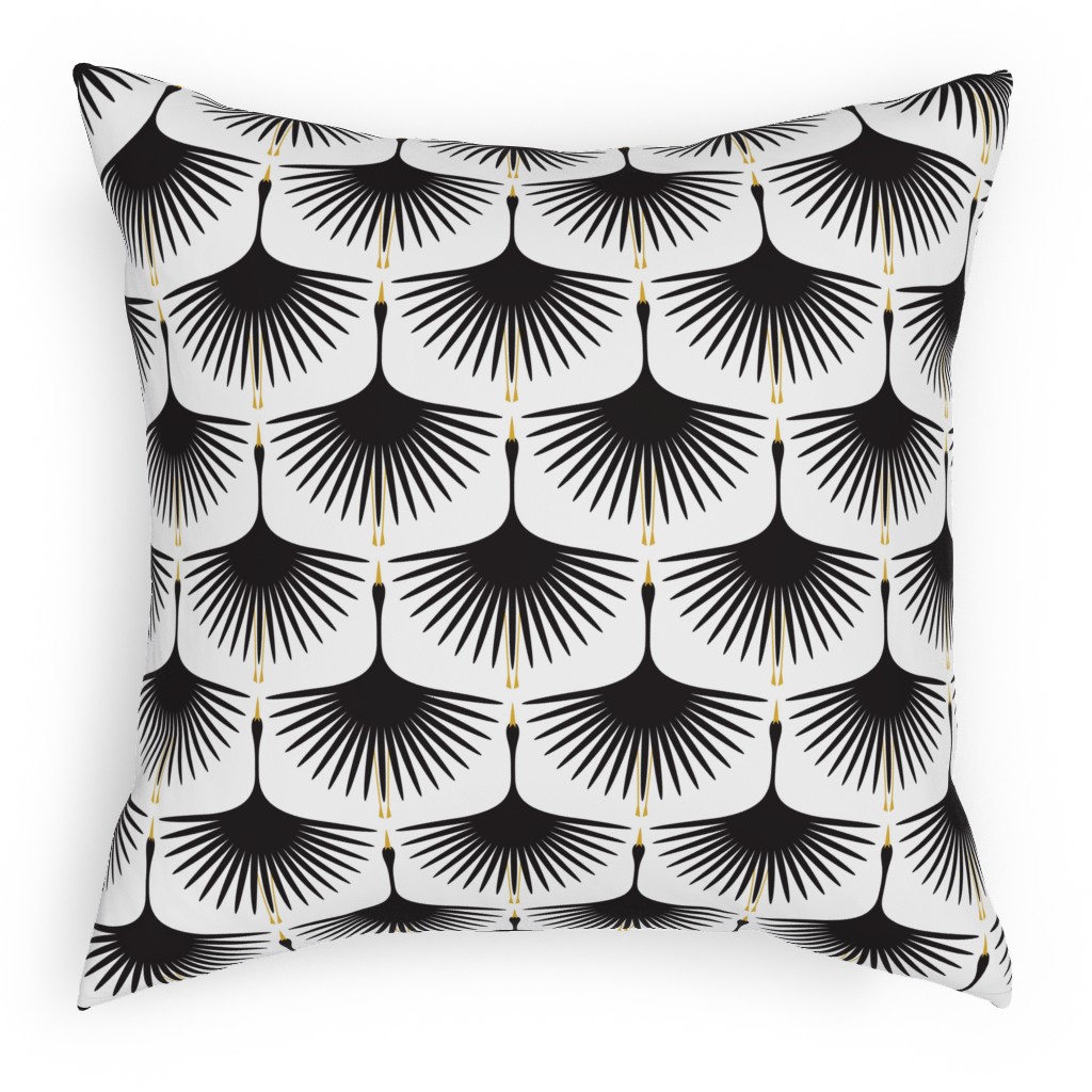 Art Deco Swans Pillow, Woven, Beige, 18x18, Single Sided, White