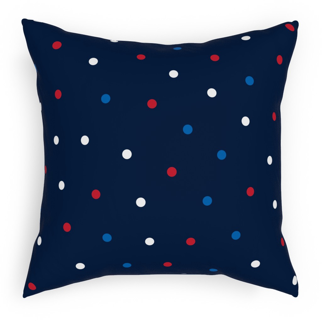 Mixed Polka Dots - Red White and Royal on Navy Blue Pillow, Woven, Beige, 18x18, Single Sided, Blue, True Blue