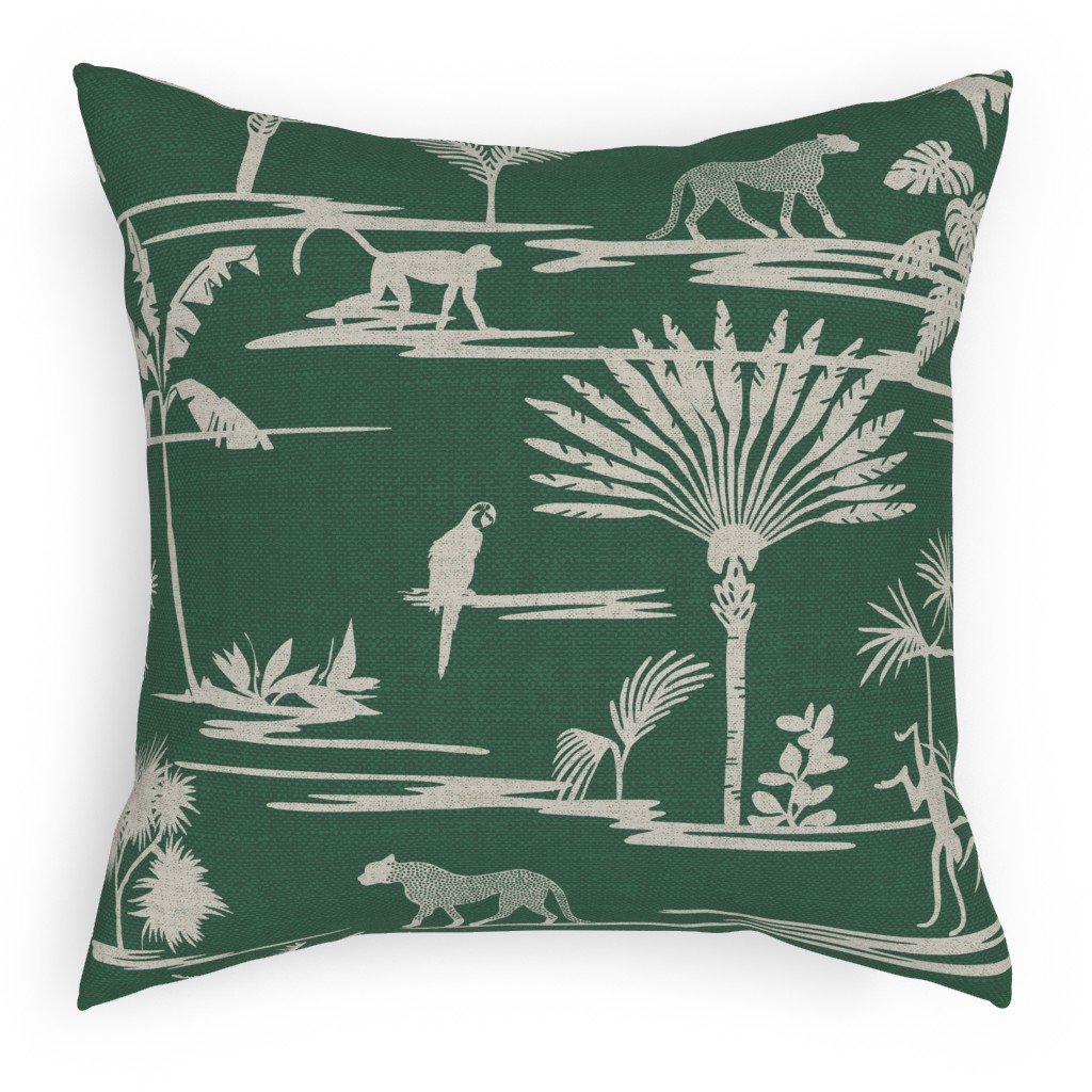 Jungle Thrive - Green Pillow, Woven, Beige, 18x18, Single Sided, Green, Classic Green