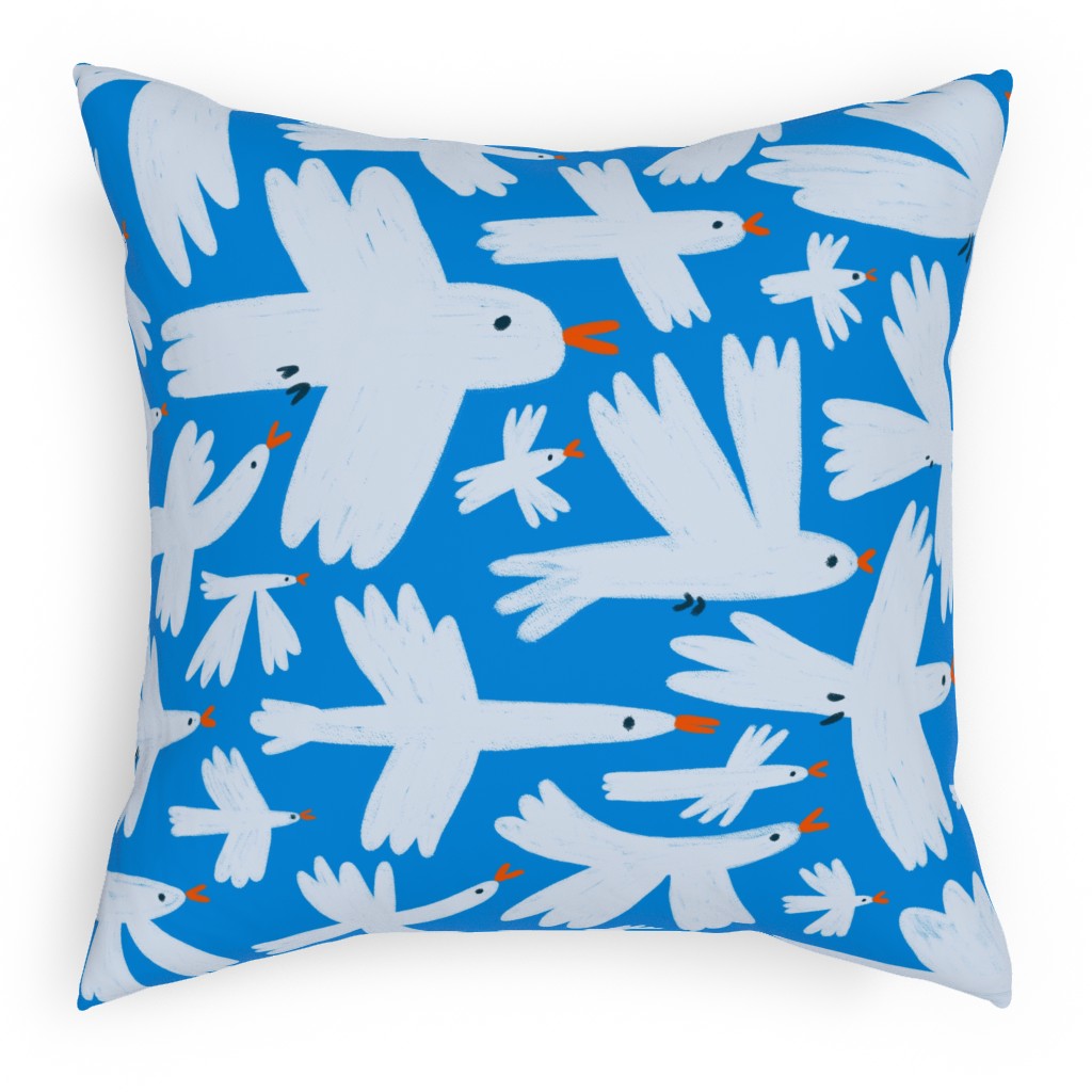 White Birds on Blue Pillow, Woven, Beige, 18x18, Single Sided, Blue, True Blue