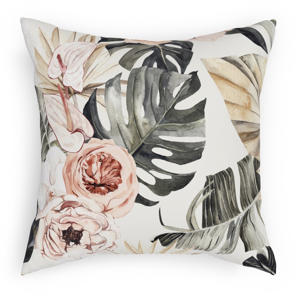 Paradise Palm, Peonies, and Tropical Plants - Multi Pillow, Woven, Beige, 18x18, Single Sided, Multicolor