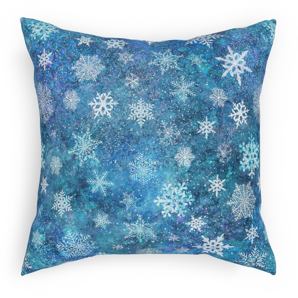 Whinsical Snowflakes Handpainted With Watercolors - Blue Pillow, Woven, Beige, 18x18, Single Sided, Blue, True Blue