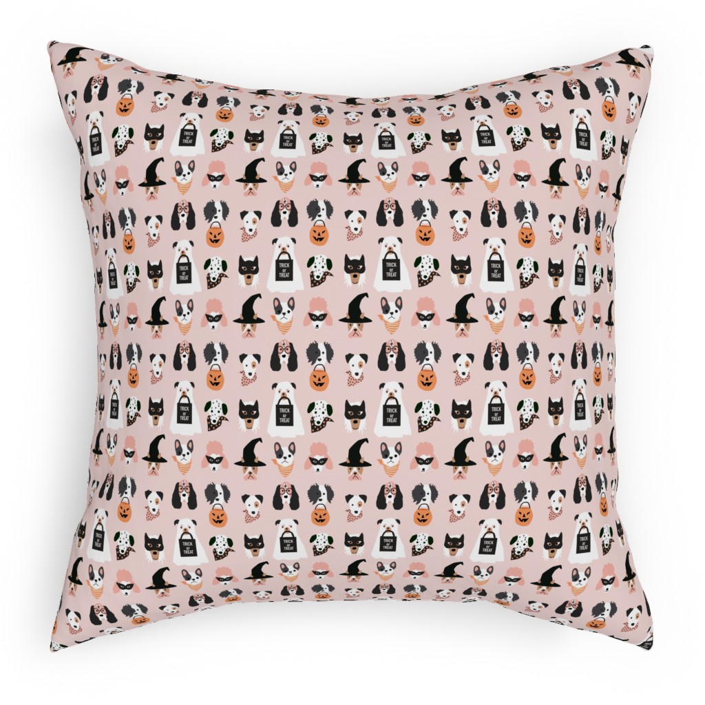 Halloween Puppies on Pink Pillow, Woven, Beige, 18x18, Single Sided, Pink