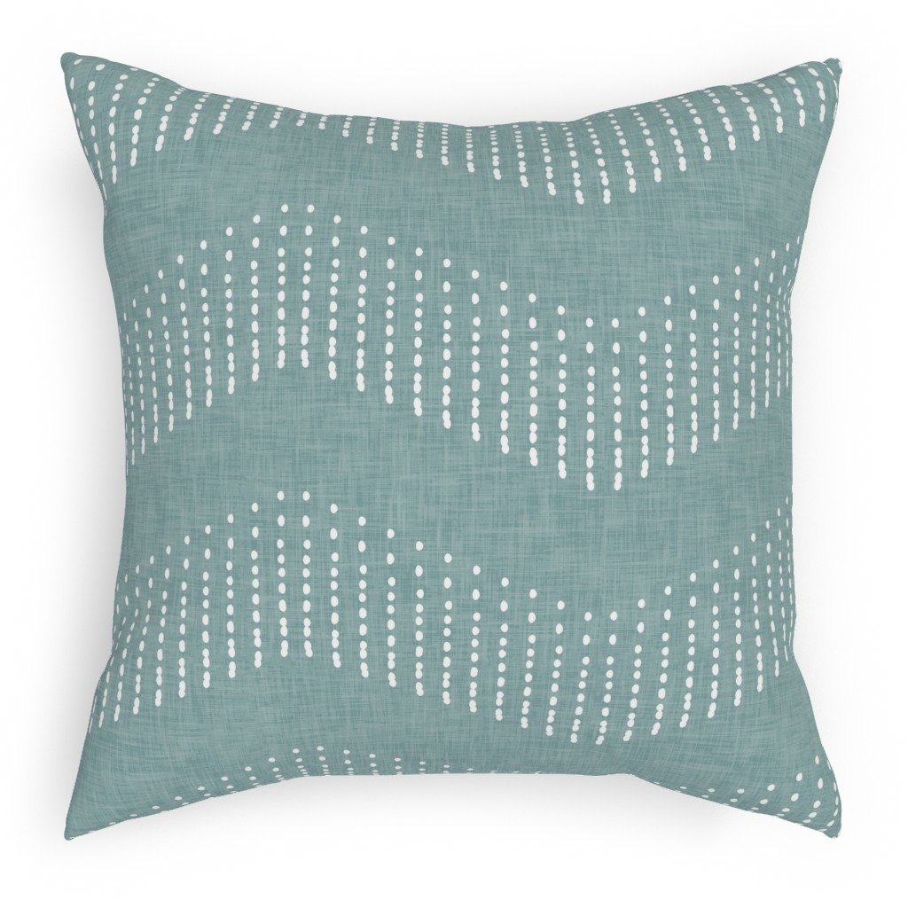 Arcadia Dashy Chevron - Dusty Blue Pillow, Woven, Beige, 18x18, Single Sided, Blue