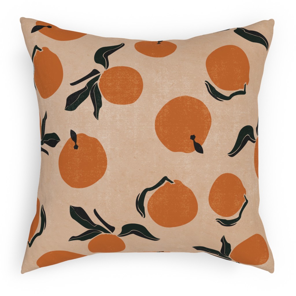 Mid-Century Clementines - Sandy Beige Pillow, Woven, Beige, 18x18, Single Sided, Orange, Orange
