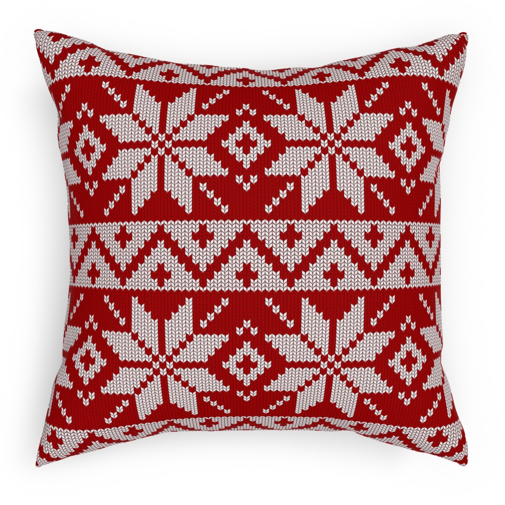 Christmas Knit - Red Pillow, Woven, Beige, 18x18, Single Sided, Red