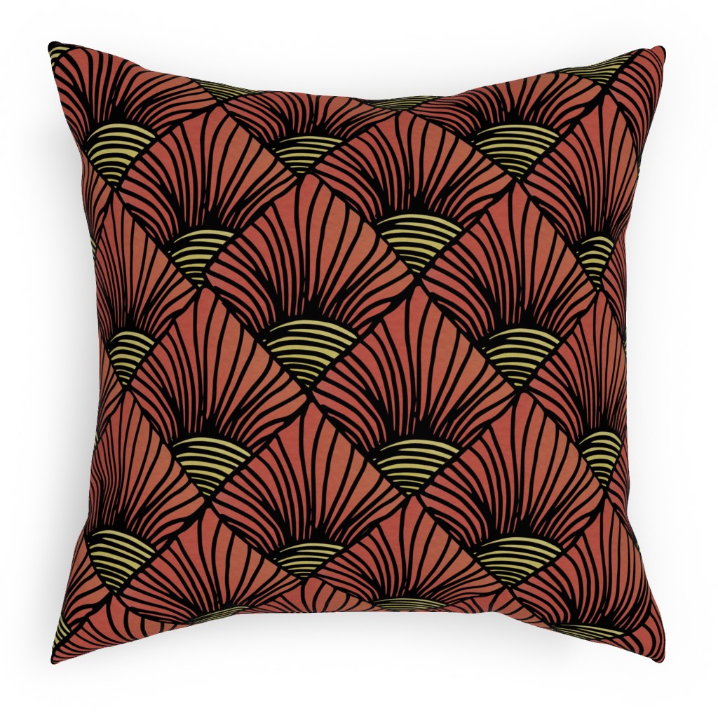 Art Deco Sunrise Pillow, Woven, Beige, 18x18, Single Sided, Red, Red