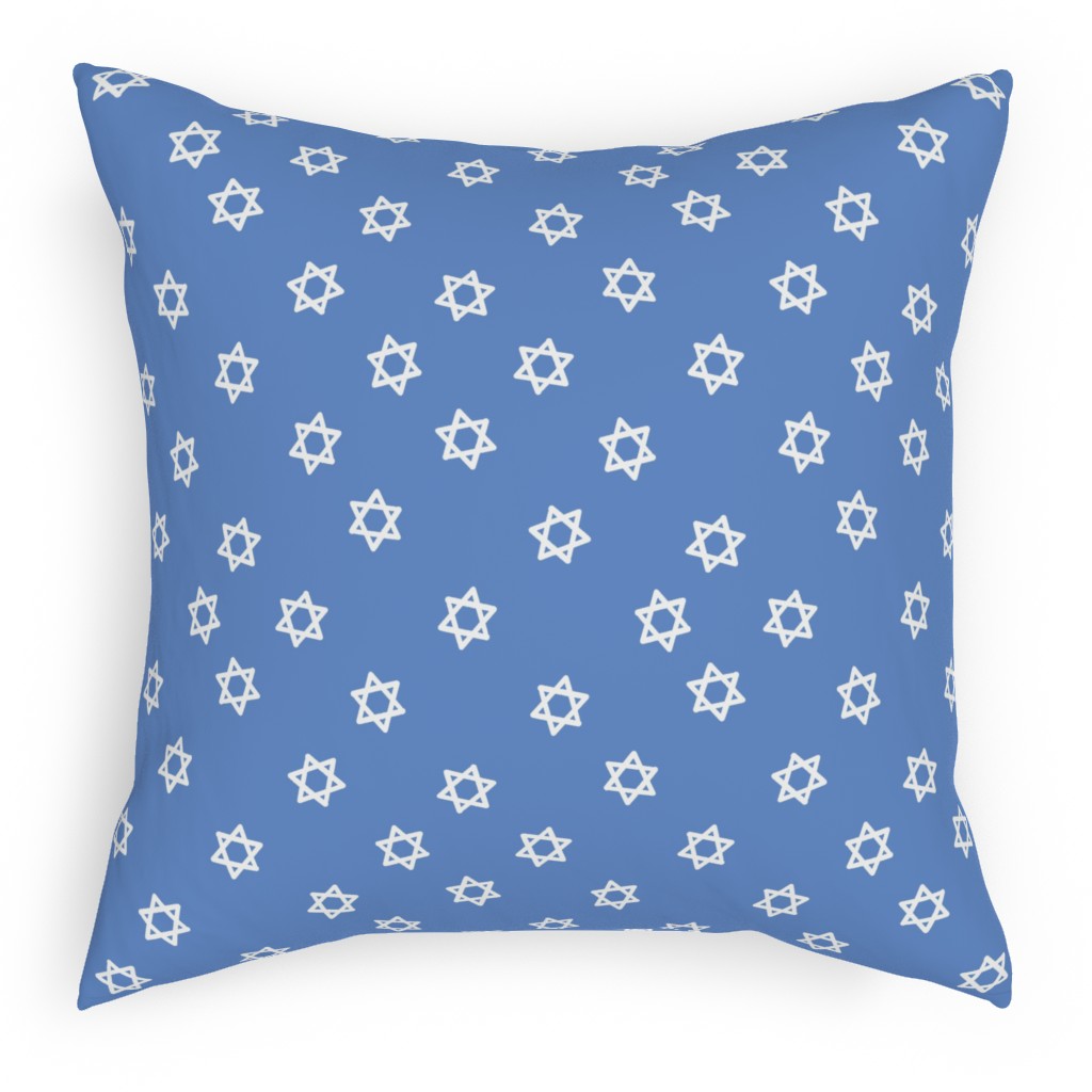 Star of David - White & Blue Pillow, Woven, Beige, 18x18, Single Sided, Blue