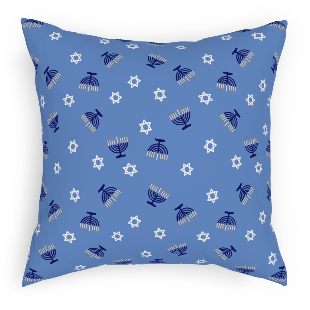 Hanukkah - Blue Pillow, Woven, Beige, 18x18, Single Sided, Blue