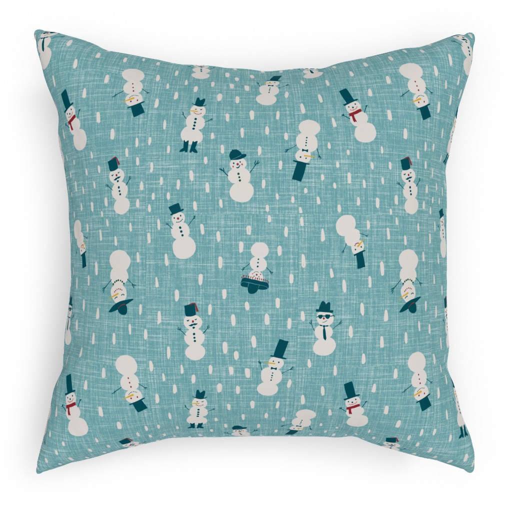 Snowman - Blue Pillow, Woven, Beige, 18x18, Single Sided, Blue