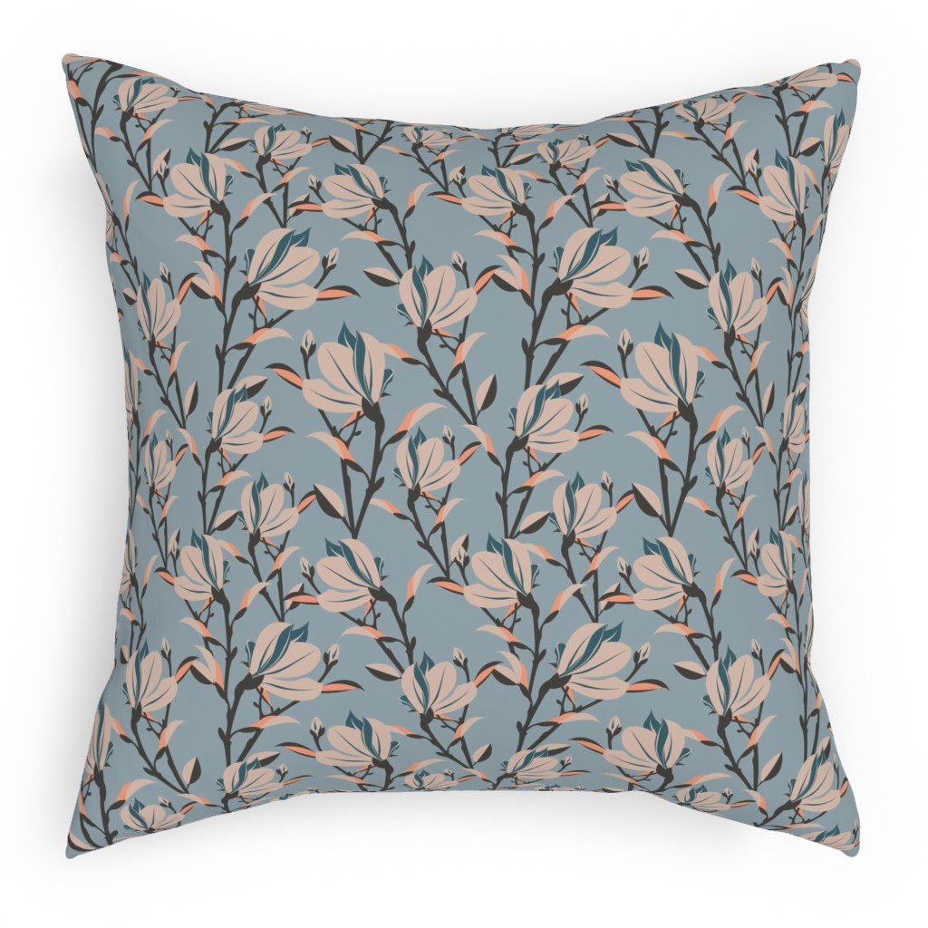 Magnolia -Dusty Blue Pillow, Woven, Beige, 18x18, Single Sided, Blue