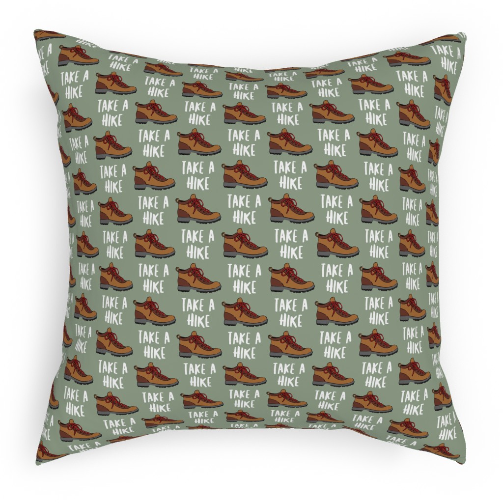 Hiking, Take a Hike - Green Pillow, Woven, Beige, 18x18, Single Sided, Green