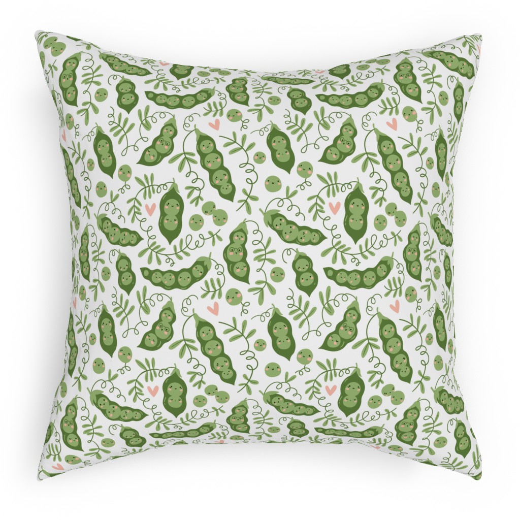 Cute Peas - Green Pillow, Woven, Beige, 18x18, Single Sided, Green